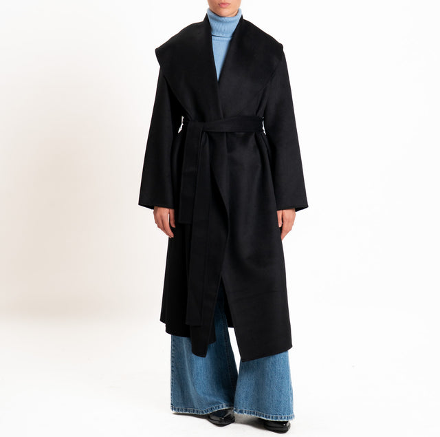 Vicolo-Cappotto HAND MADE MISTO LANA con cintura - Nero