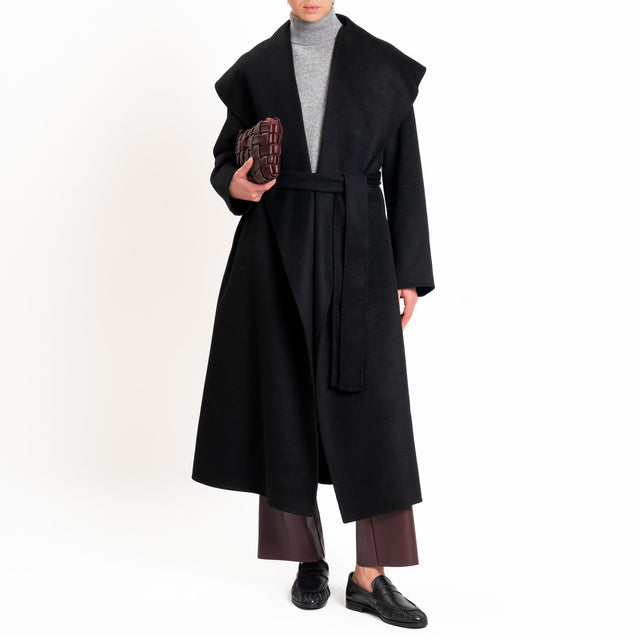 Vicolo-Cappotto HAND MADE MISTO LANA con cintura - Nero