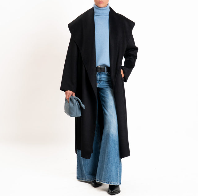 Vicolo-Cappotto HAND MADE MISTO LANA con cintura - Nero
