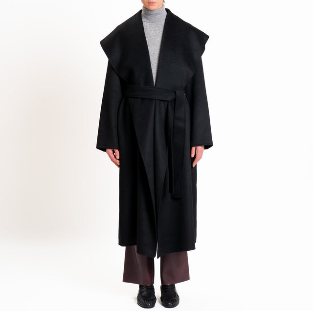 Vicolo-Cappotto HAND MADE MISTO LANA con cintura - Nero