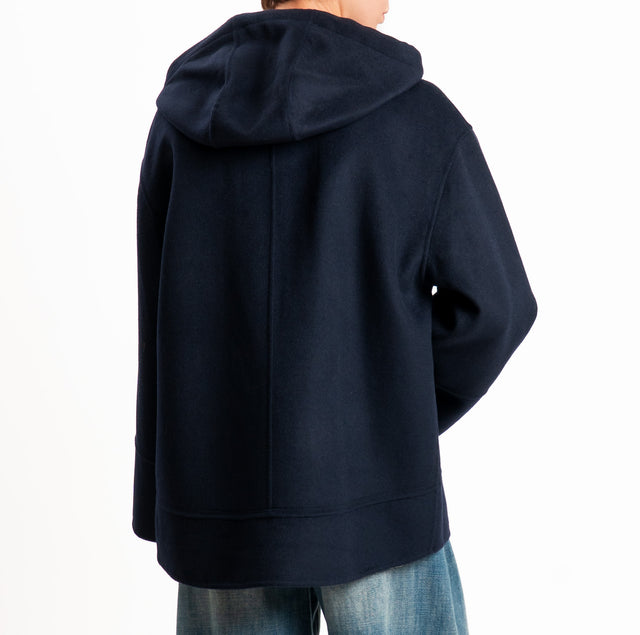 Vicolo-Cappotto HAND MADE wool blend with hood - blue
