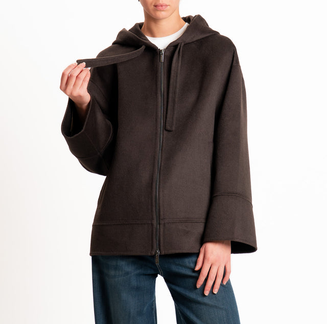 Vicolo-Cappotto HAND MADE wool blend with hood - chocolate