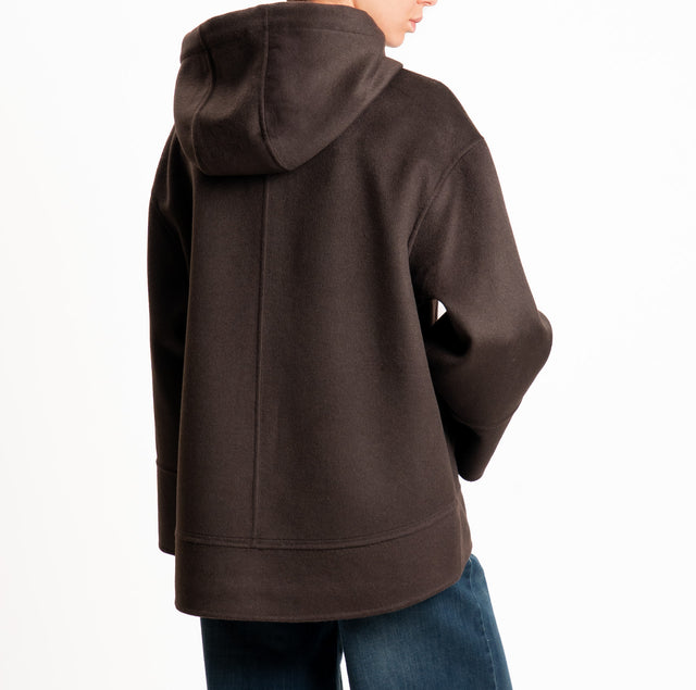Vicolo-Cappotto HAND MADE wool blend with hood - chocolate