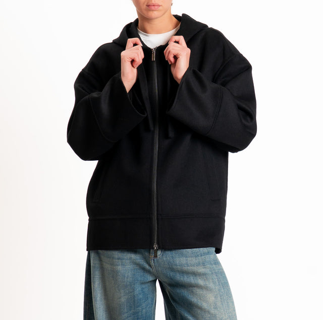 Vicolo-Cappotto HAND MADE misto lana con cappuccio - nero