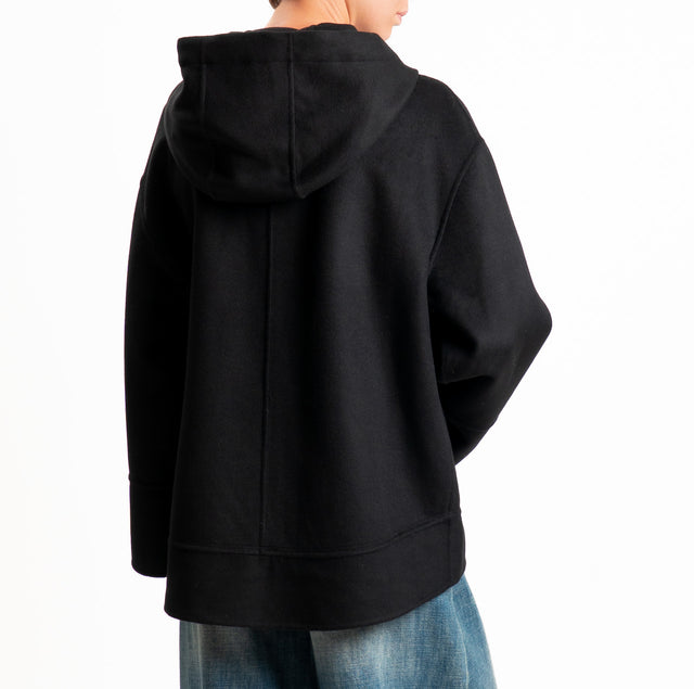Vicolo-Cappotto HAND MADE misto lana con cappuccio - nero