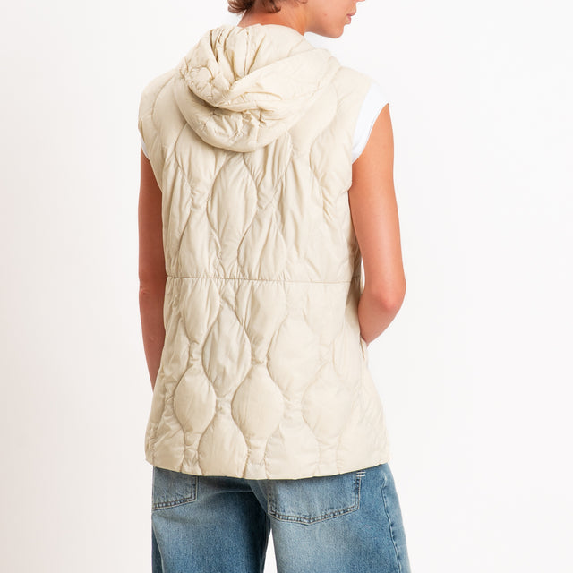 Vicolo-Gilet trapuntato con cappuccio 100 grammi - gesso