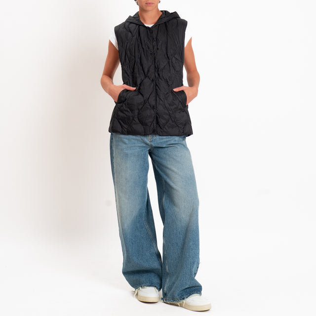 Vicolo-Gilet trapuntato con cappuccio 100 grammi - nero