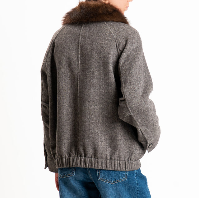 Vicolo-Bomber HAND MADE con ecopelliccia - marrone/burro