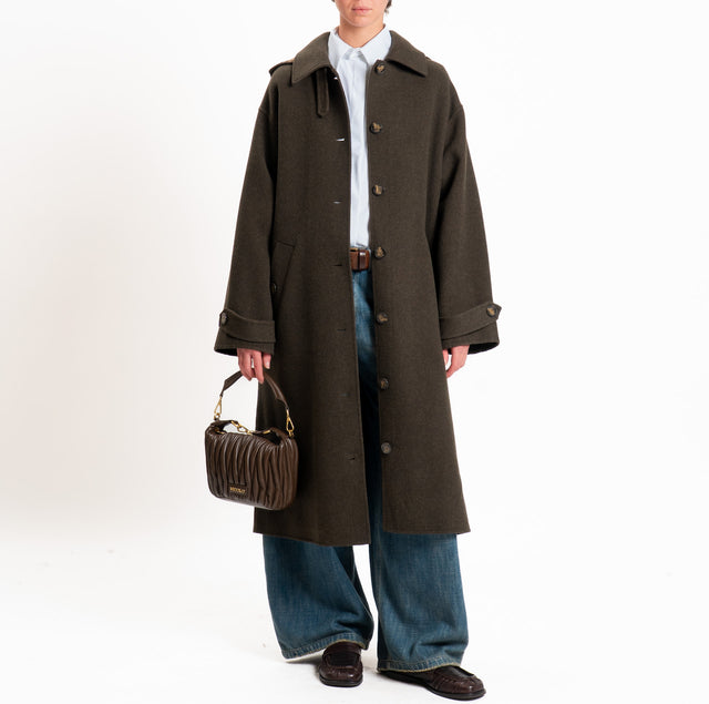 Vicolo-Cappotto HAND MADE 100%LANA con cappuccio - militare