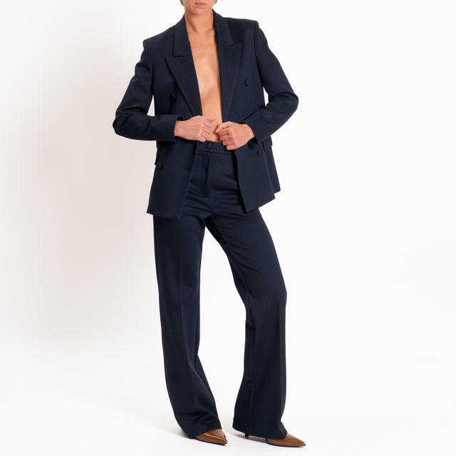 Vicolo-Pantalone gessato bootcut punto milano - blu