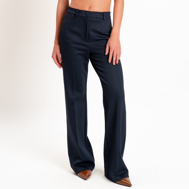 Vicolo-Pantalone gessato bootcut punto milano - blu