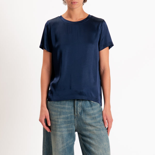 Vicolo-Blusa satin elasticizzata mezza manica - blu