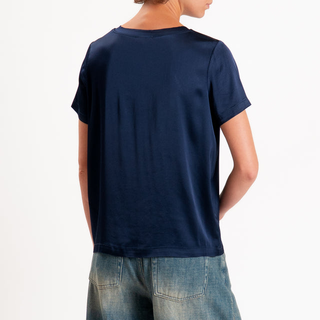Vicolo-Blusa satin elasticizzata mezza manica - blu