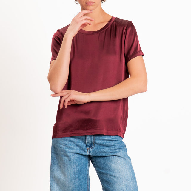 Vicolo-Blusa satin elasticizzata mezza manica - Bordeaux