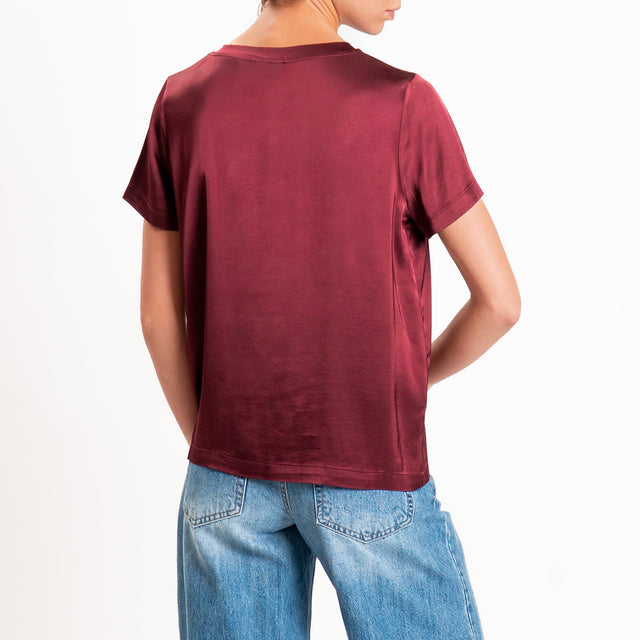 Vicolo-Blusa satin elasticizzata mezza manica - Bordeaux