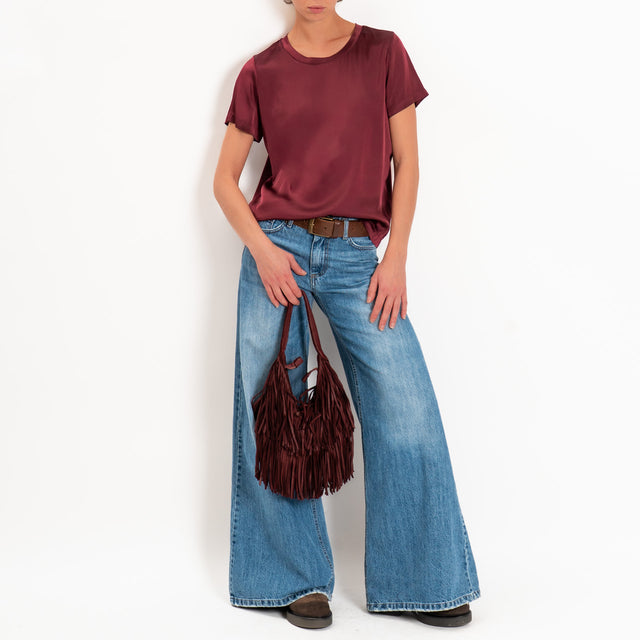 Vicolo-Blusa satin elasticizzata mezza manica - Bordeaux