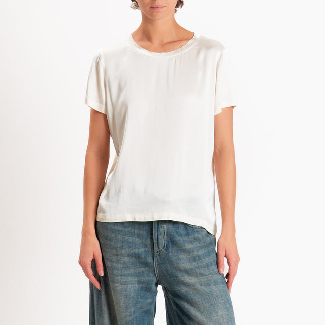 Vicolo-Blusa satin elasticizzata mezza manica - burro