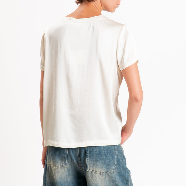 Vicolo-Blusa satin elasticizzata mezza manica - burro