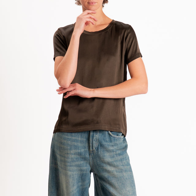 Vicolo-Blusa satin elasticizzata mezza manica - moro