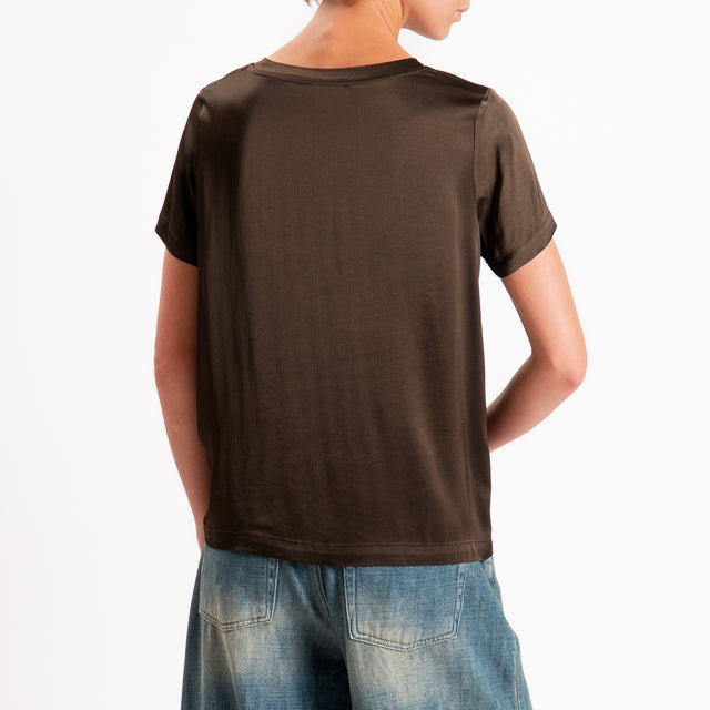 Vicolo-Blusa satin elasticizzata mezza manica - moro