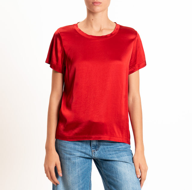 Vicolo-Blusa satin elasticizzata mezza manica - rubino