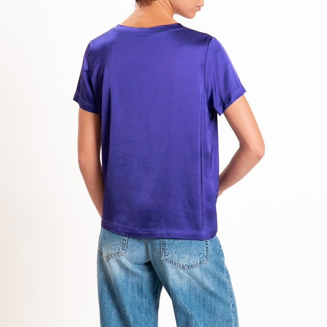 Vicolo-Blusa satin elasticizzata mezza manica - viola