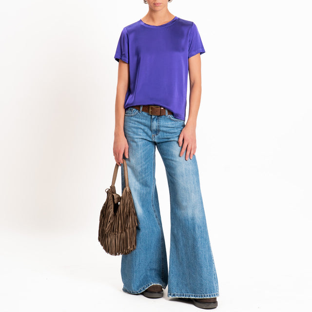 Vicolo-Blusa satin elasticizzata mezza manica - viola