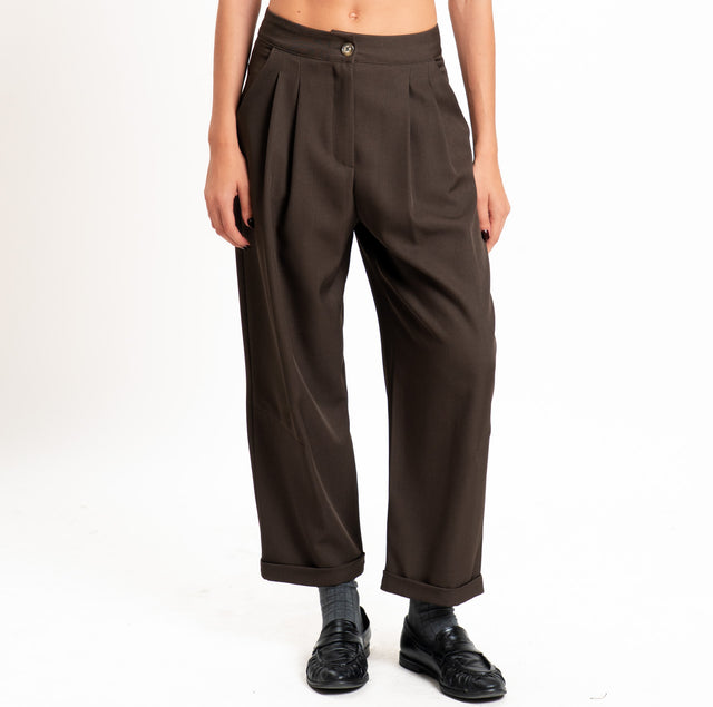 Vicolo-Pantalone pinces con risvolto - moro