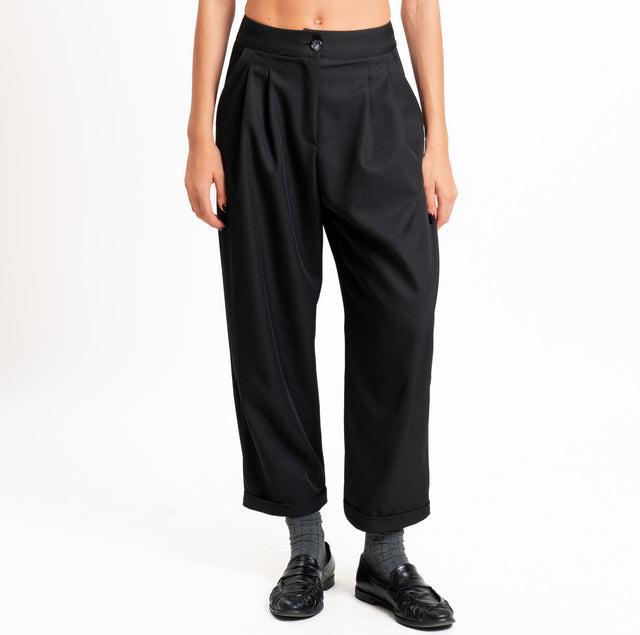 Vicolo-Pantalone pinces con risvolto - nero