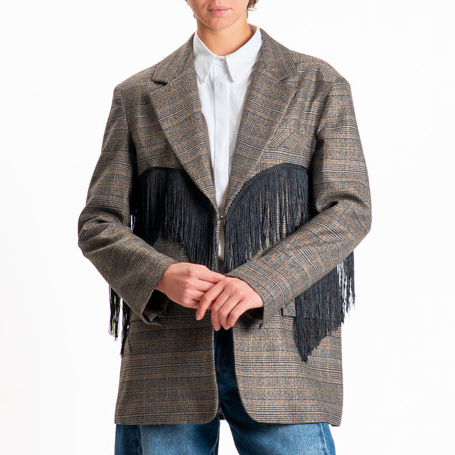 Vicolo-Giacca check oversize con frange - moro/nero