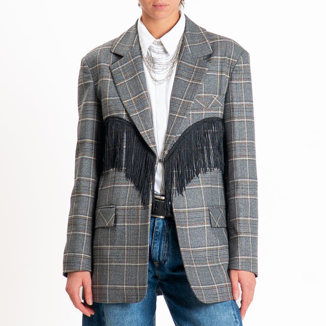 Vicolo-Giacca over check con frange - antracite/nero