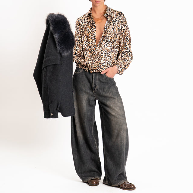 Vicolo-Camicia animalier con elastico - sand/nero