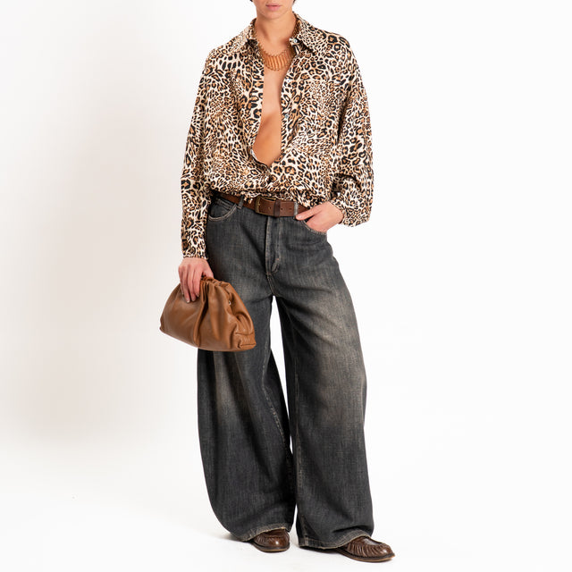Vicolo-Camicia animalier con elastico - sand/nero