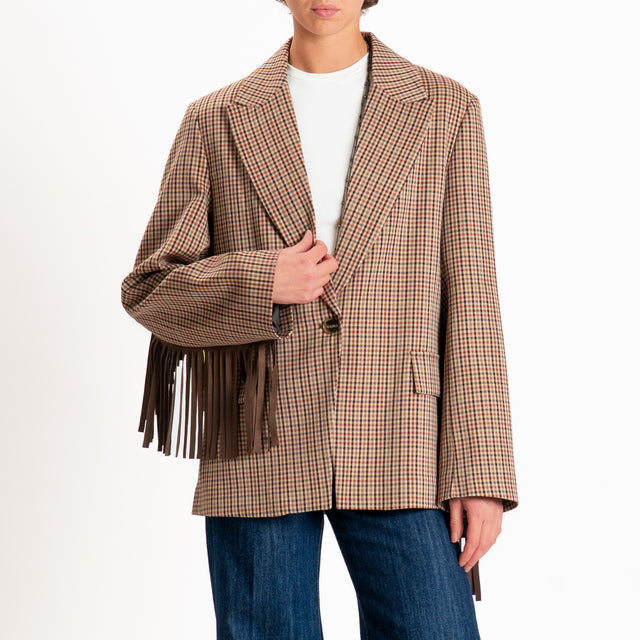 Vicolo-Giacca check con frange - beige/vino/moro