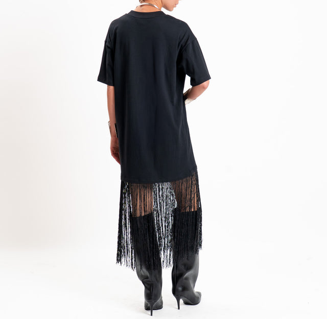 Vicolo-T-shirt oversize con frange - nero
