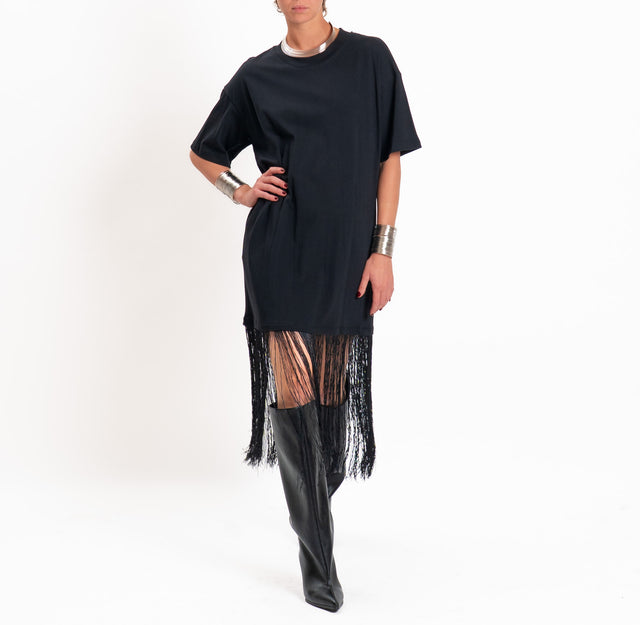 Vicolo-T-shirt oversize con frange - nero