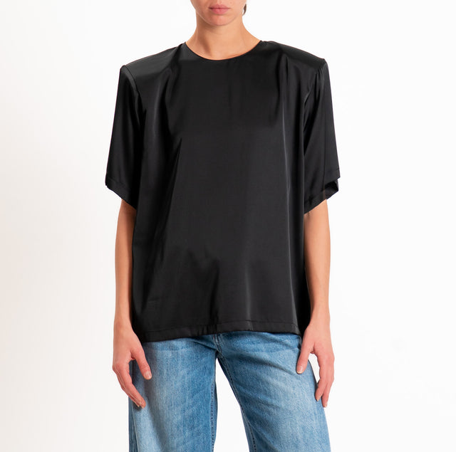 Vicolo-Blusa satin con spalline - nero