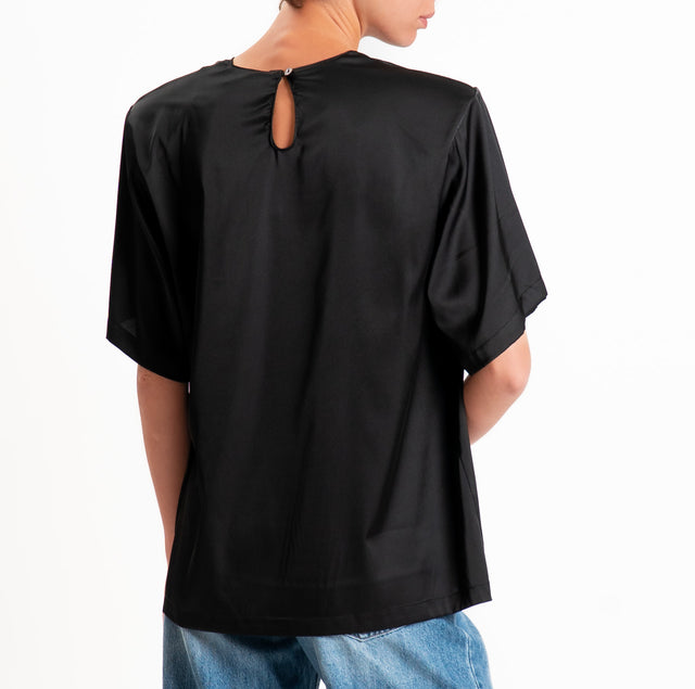Vicolo-Blusa satin con spalline - nero