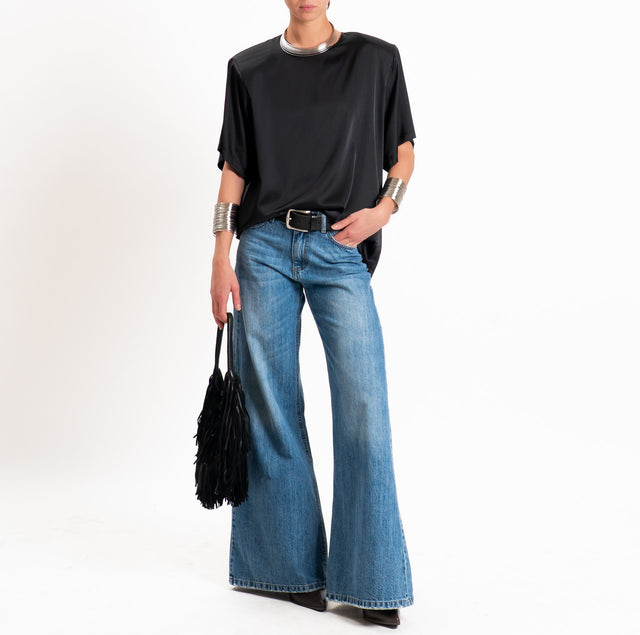 Vicolo-Blusa satin con spalline - nero