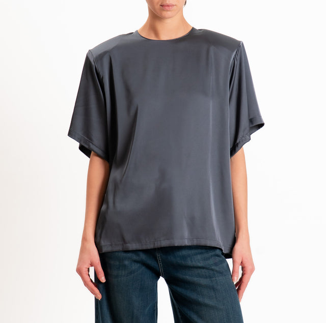 Vicolo-Blusa satin con spalline - piombo
