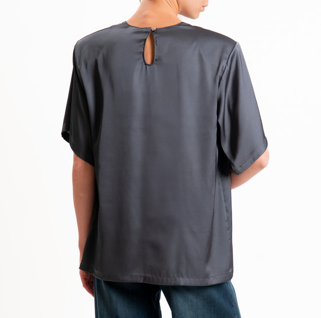 Vicolo-Blusa satin con spalline - piombo
