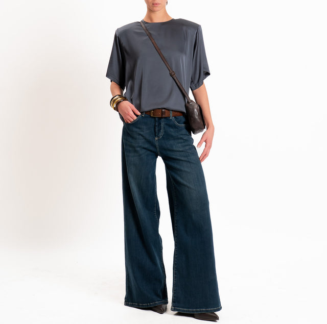 Vicolo-Blusa satin con spalline - piombo