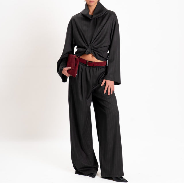 Vicolo-Completo gessato blusa+pantalone - piombo