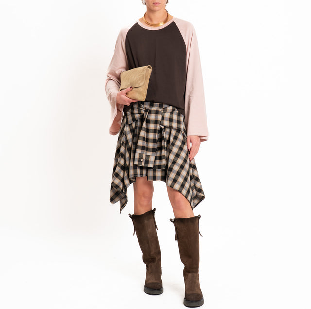 Vicolo-Gonna check elastico dietro - nero/beige