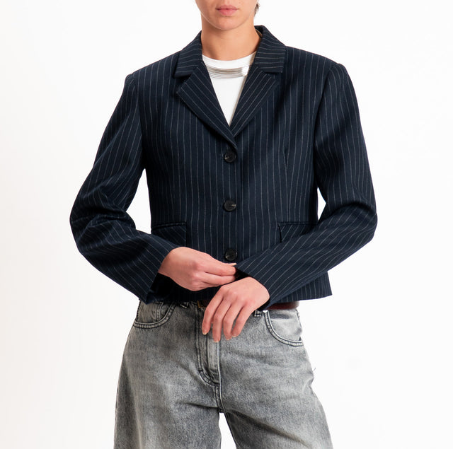 Vicolo-Giacca crop gessata - blu