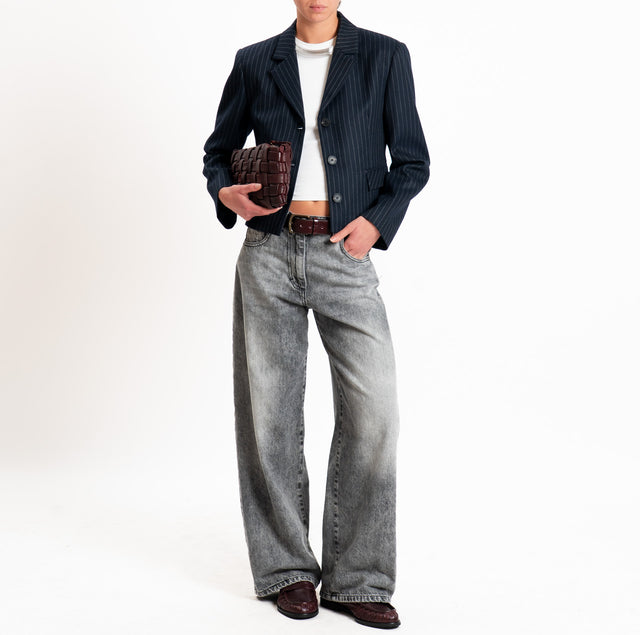 Vicolo-Giacca crop gessata - blu