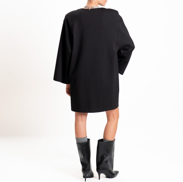 Vicolo-Abito scollo a v punto milano con spalline - nero