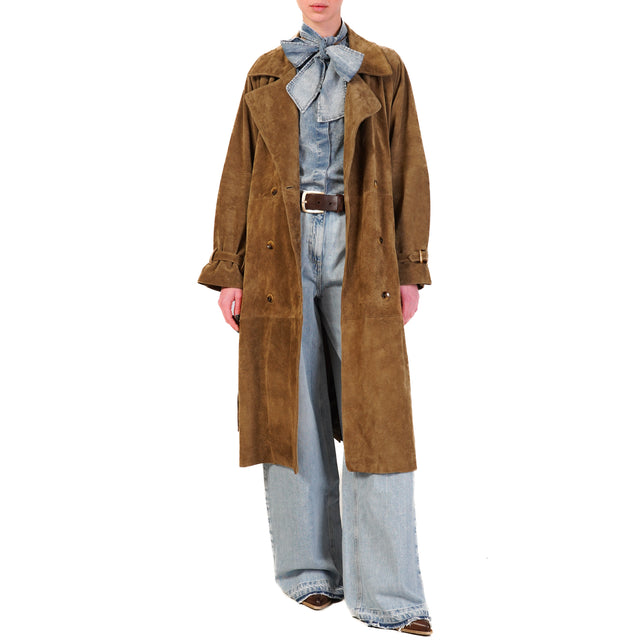 Vicolo-Cappotto doppio petto genuine leather - tortora