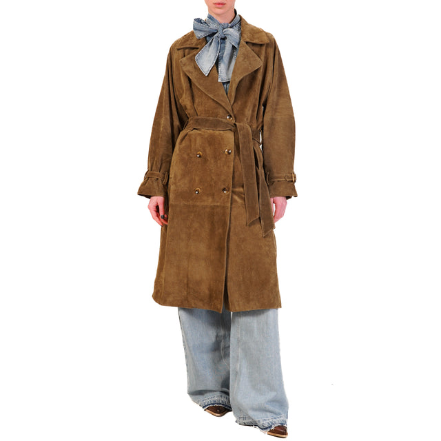 Vicolo-Cappotto doppio petto genuine leather - tortora