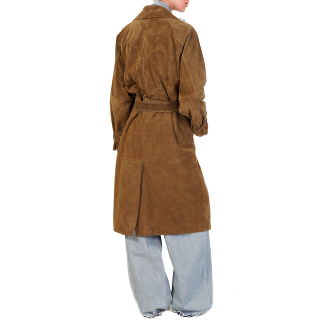 Vicolo-Cappotto doppio petto genuine leather - tortora